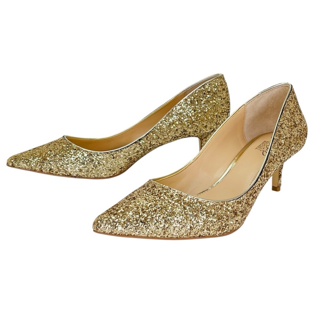 Jewel Badgley Mischka Royalty Gold Chunky Shimmer Womens Heels Size 10M - Picture 8 of 12